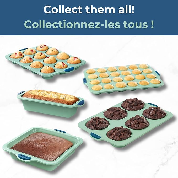Starfrit 24-Cup Mini Muffin Pan, Silicone, Metal Frame, Green