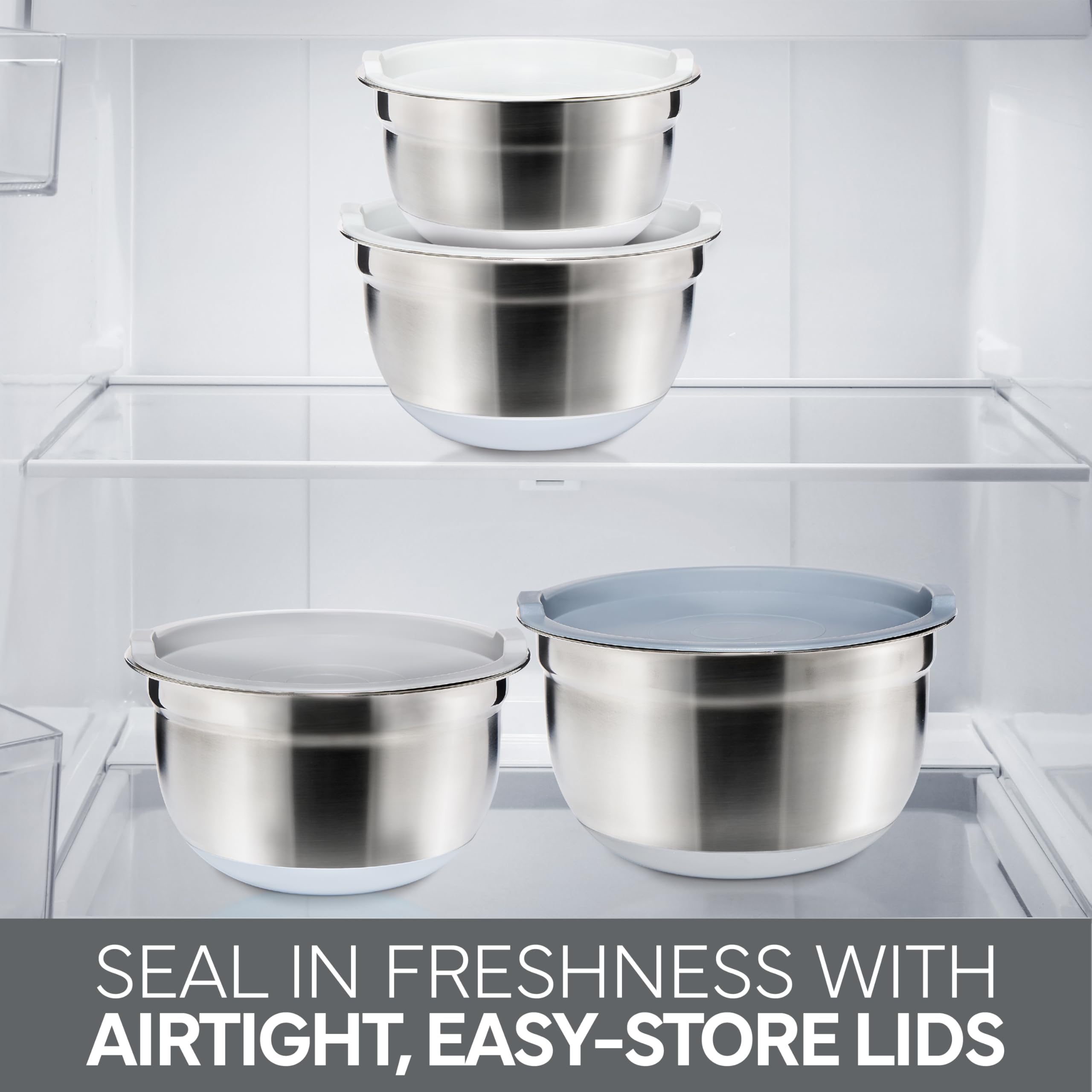 COOK WITH COLOR Stainless Steel Mixing Bowls Set with Lids - Nesting Bowls with Non-Slip Bottom, Grey, 12 Pieces