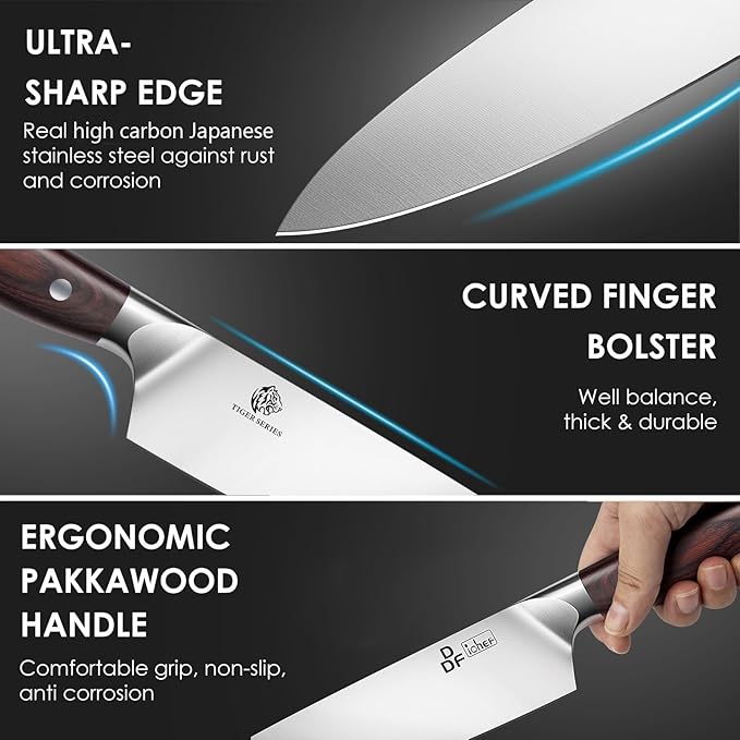 Chef Knife 8 Inch, High-Carbon Stainless Steel, Ergonomic Pakkawood Handle