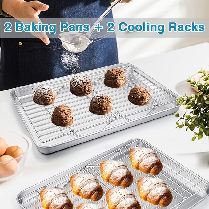P&P CHEF 16 Inch Baking Sheet with Rack Set, Pans with Stackable Racks