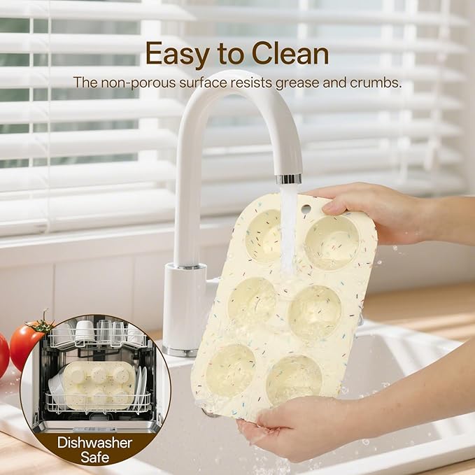 Firstfooby 2 Pack Silicone Muffin Pan for Baking, Regular Size Nonstick Cupcake Pan, 6-Cup Silicone Muffin Tin BPA Free Dishwasher Safe, Great for Muffin Cupcake Brownie Egg Tart