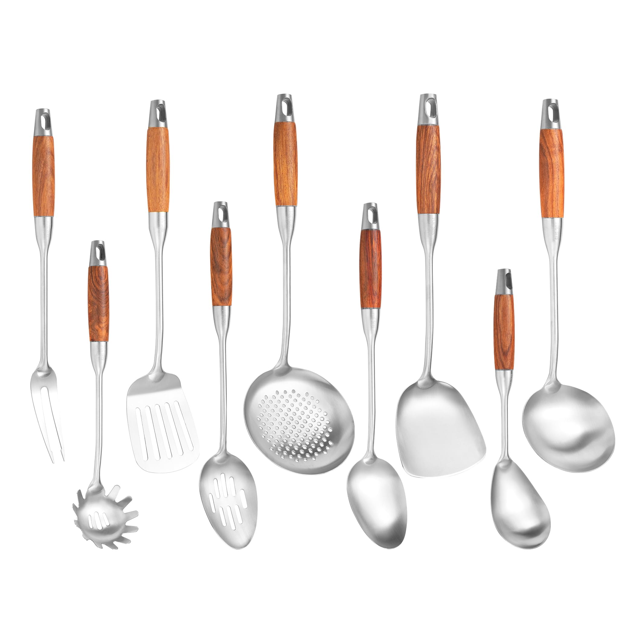 NIITAWH Stainless Steel Kitchen Utensils Set for Cooking Wooden Handle