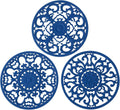 Extra Thick Silicone Trivet Mat for Hot Dishes, Hot Pots and Pans, Pot Holder, Hot Pad to Protect Your Table and Countertop, Kitchen Decor and Accessories,Navy Blue, Set of 3
