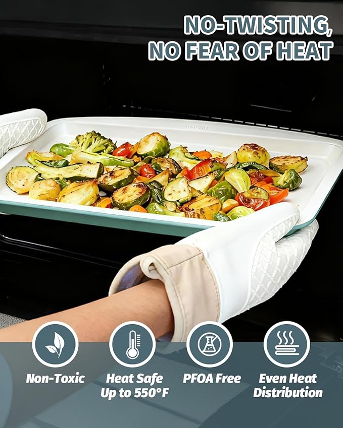 Ymiton Ceramic Nonstick Baking Pans Set, Non Toxic 33 PCS Stackable Bakeware Sets, 550°F Oven Safe Baking Sheet & Pans, Warp-Free, Dishwasher Safe, PTFE/PFOA/PFOS-Free (Green)