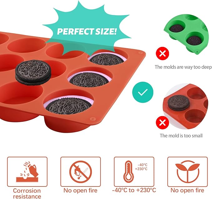 Sakolla 2 Pack Round Chocolate Cookie Molds, 12 Cavity 2.1" Cylinder Silicone Mold for Chocolate Cookie, Cake, Candy, Pudding, Mini Soap (Brown)