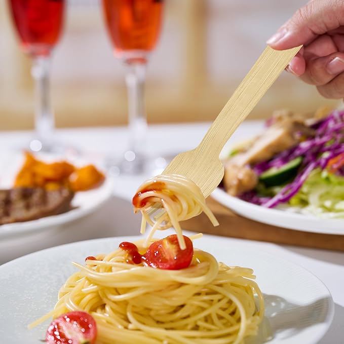 ECOLipak 300 Count Disposable Compostable Bamboo Forks for Party, Dinner