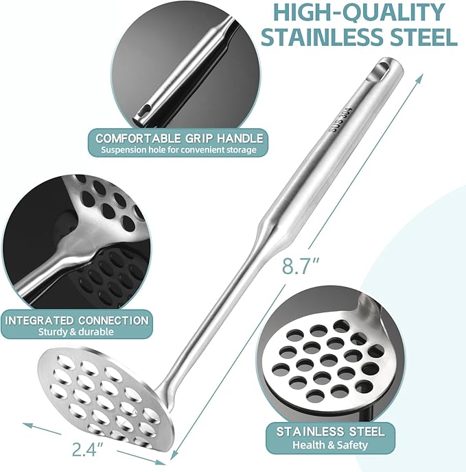 Small Potato Masher - Stainless Steel Mini Avocado Masher for Avocado, Potatoes, Beans, Meat, Vegetables, Dishwasher Safe