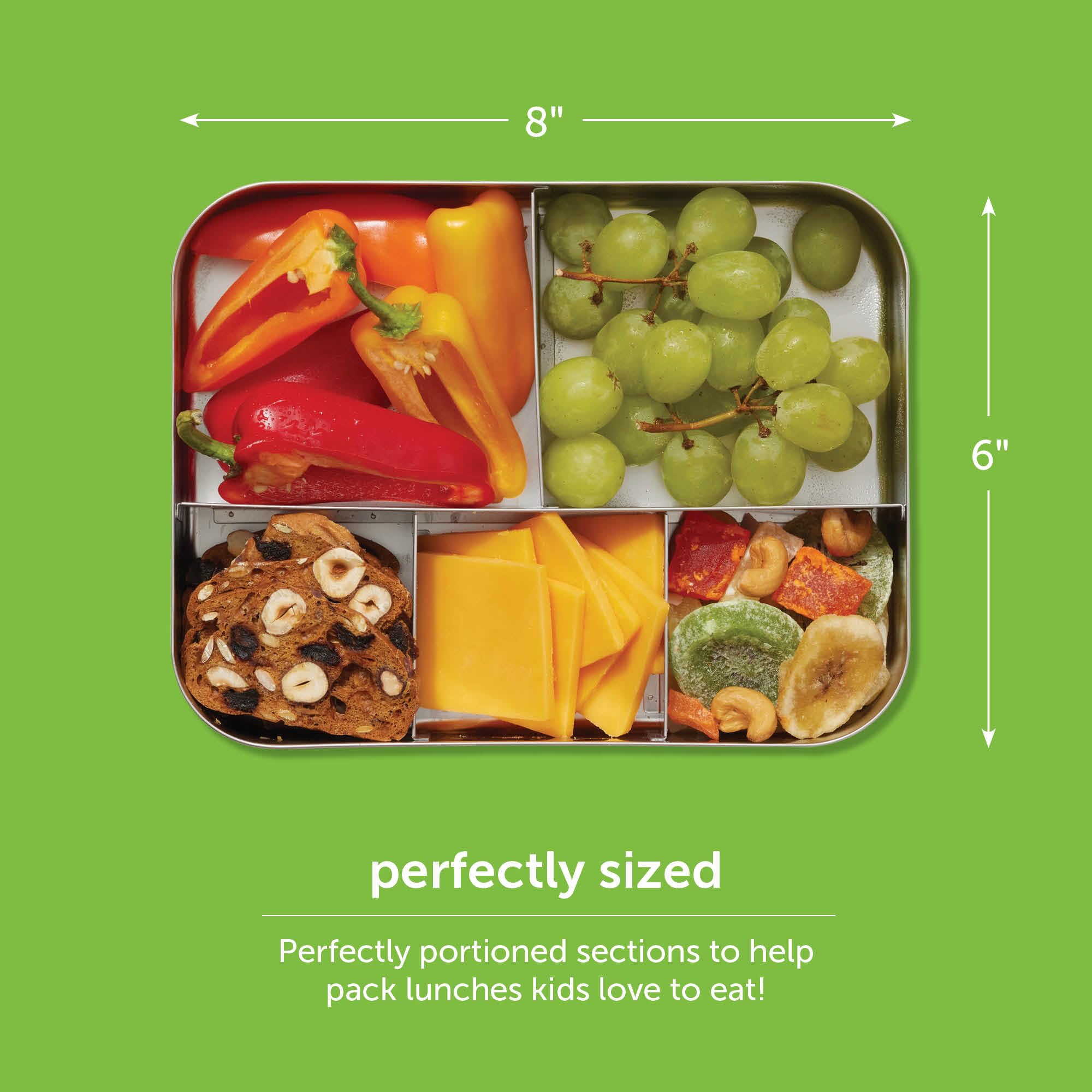LunchBots Medium Uno Stainless Steel Kids Bento Box 1-Section Aqua 20oz