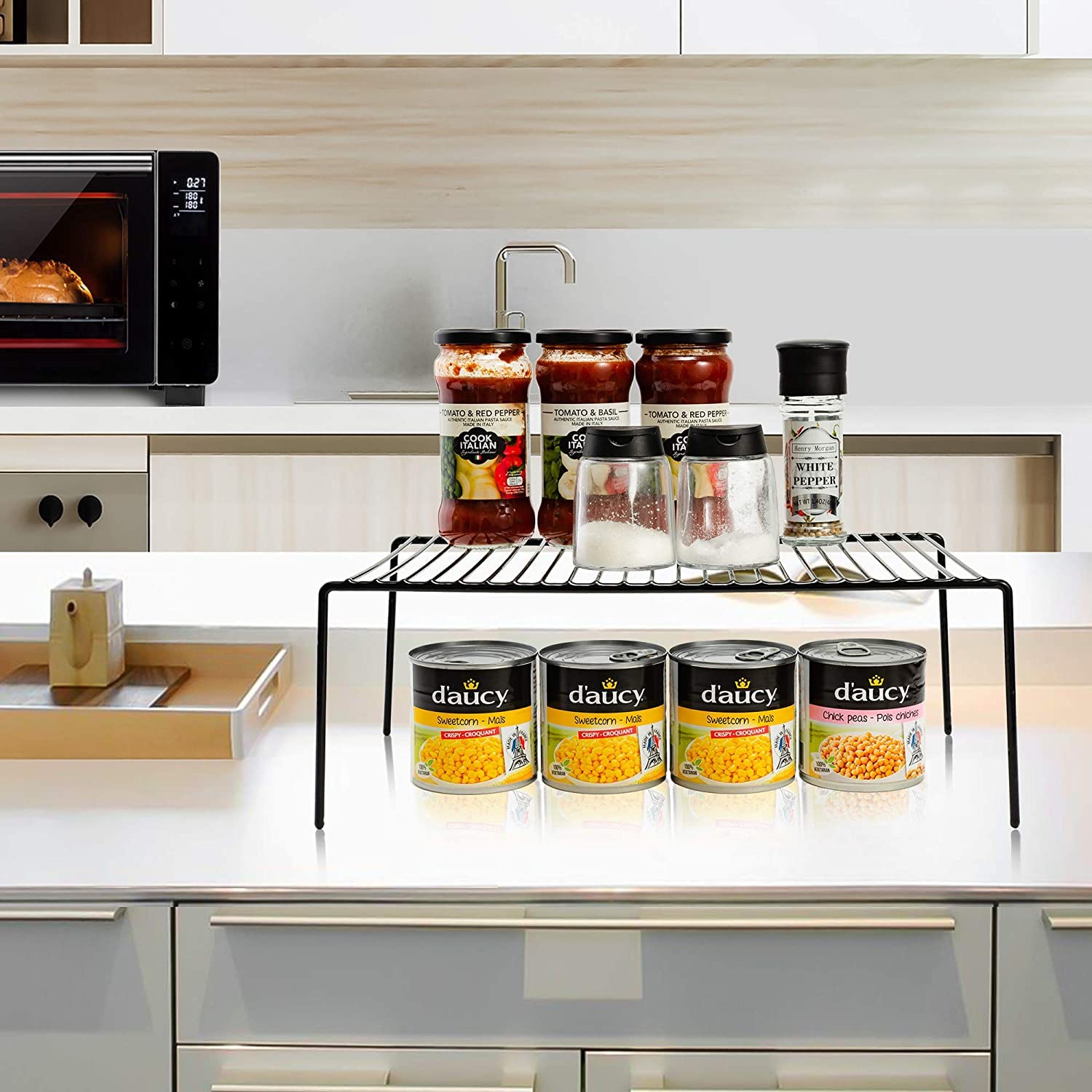 GEDLIRE Cabinet Storage Shelf Rack Set of 6, Medium (13 x 9.4 inch) Rustproof Metal Wire Kitchen Cabinet Organizer and Storage, Cupboard Spice Shelf Rack for Plate, Dish, Counter & Pantry Organization