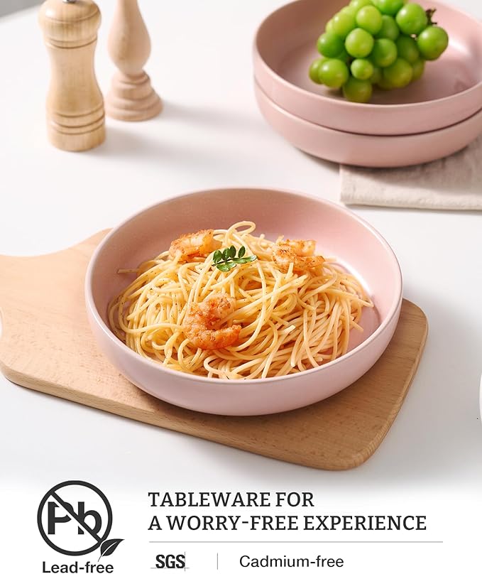 famiware Milkyway 33 oz Pasta Bowls Set of 6, Light Pink
