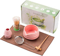 MatchAiA Matcha Whisk Set - Ceramic Bowl, Bamboo Whisk with Holder, Sifter, Schima Spoon, Spoon Rest and Tea Towel - 7 Pcs Complete Kit for Traditional Matcha and Modern Lattes (Pink)
