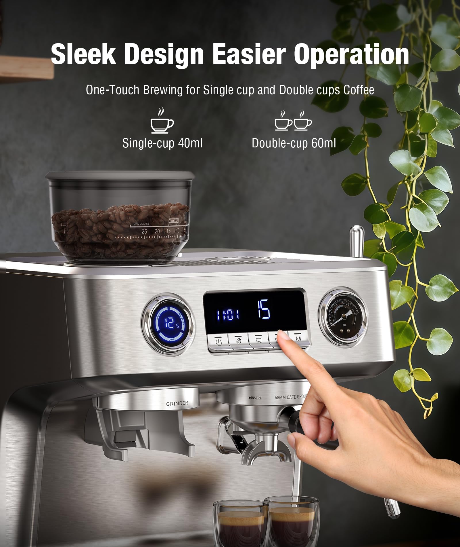 Kndko 20 Bar Espresso Machines with Grinder, Double Boiler Espresso Maker with Milk Frother Steam Wand, Programmable Coffee Maker for Home Cappuccino Latte & Americano