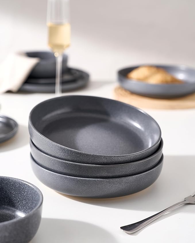 famiware Milkyway 33 oz Pasta Bowls Set of 4, Matte Dark Charcoal
