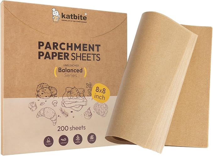 Katbite 8x8 Inch Parchment Paper Sheets 200 PCS, Unbleached and Nonstick