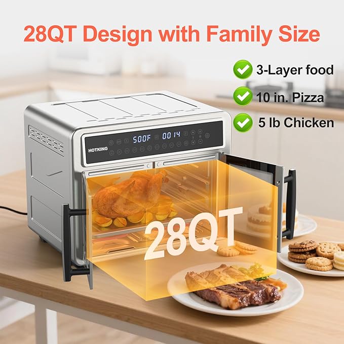 HotKing Dual-Zone Air Fryer Toaster Oven Combo, 28 QT XL Convection Oven