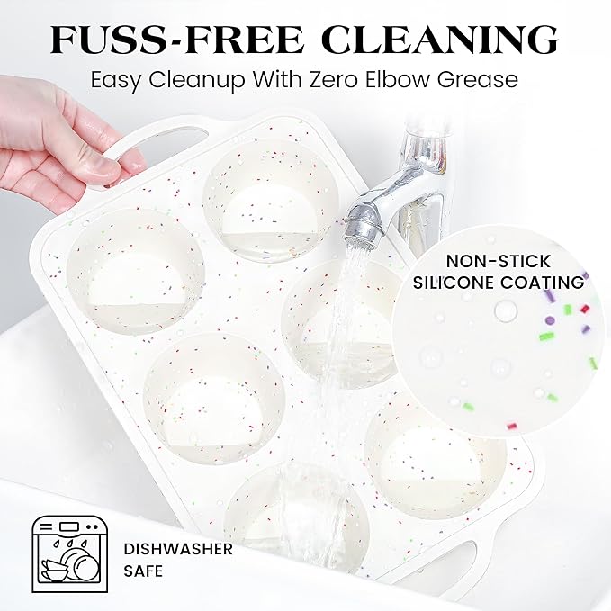 AOTASO Jumbo Muffin Pan with Metal Frame Nonstick 6 Cup Extra Large Silicone Cupcake Pan for Baking, Deep Jumbo Muffin Tray for Egg Bites Muffins, Confetti Color Cream Gifts for Mom Home Baker（1 Pc）