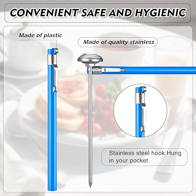 Xuhal 6 Pcs Stainless Steel Kitchen Thermometer with 5 Inch Long Stem 1 Inch Dial Thermometer Milk Frothing Food for Oven Probe Meat Grill BBQ Cooking Chocolate Water(Blue)