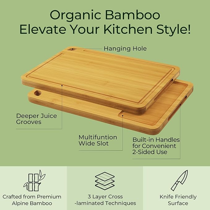 Keechee Bamboo Cutting Board, Cutting Board for Kitchen with Handles
