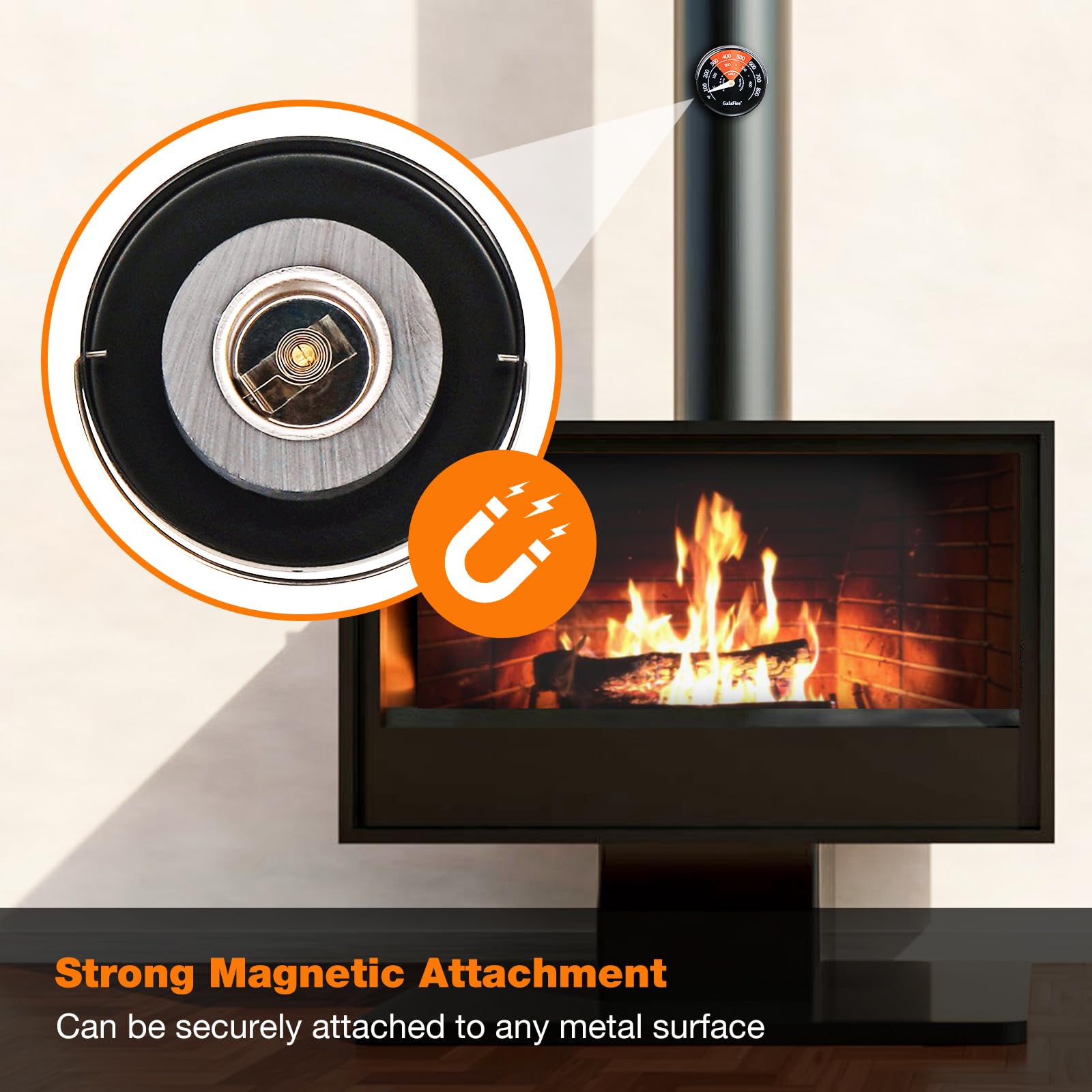 GALAFIRE 2PCS Wood Stove Thermometer Magnetic for Wood Burning Stove Burn Indicator for Gas Stoves Pellet Stove
