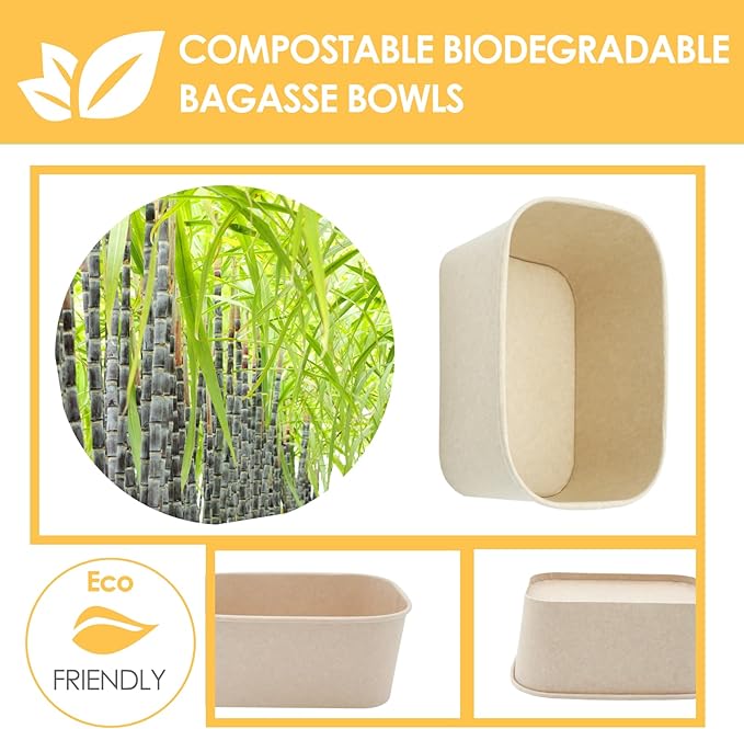 Kaderron 50 Pack 32 OZ Large Paper Bowls with Lids, Heavy Duty Disposable Compostable Container for Party, Disposable Bowls Bulk Soak-Proof and Microwave Safe for Hot/Cold Use(32OZ-50PACK)