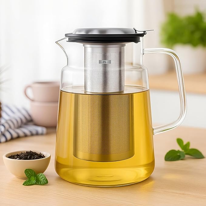 Aquach 74oz Glass Tea Pot with Infuser, Stovetop Safe Borosilicate Teapot