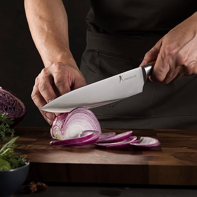 kangdelun Ultra Sharp 4-Piece Chef Knife Set, 50Cr15MoV High-Carbon Stainless Steel, Torrefied Natural Ash Wood Handles, Magnetic Gift Box
