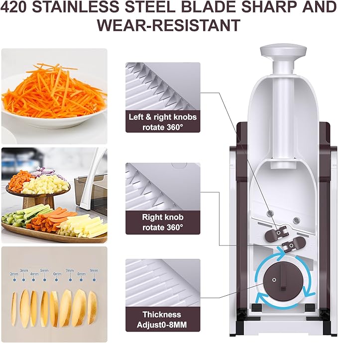 5 in 1 Adjustable Safe Mandoline Slicer for Kitchen with Paring Knife