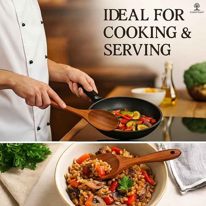Forestroot 9-Piece Wooden Cooking Utensil Set – Premium Wood Kitchenware for Nonstick Cookware, Heat-Resistant & Durable Wooden Spoons and Spatulas – Eco-Friendly Kitchen Tools for Stirring & Serving