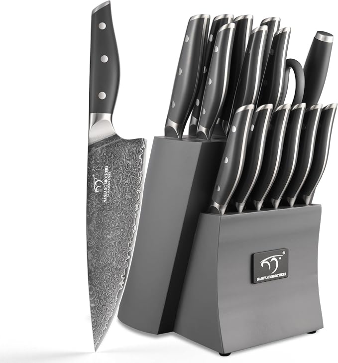 NANFANG BROTHERS 16-Piece Damascus Kitchen Knife Set, Gray Modern Knife Set