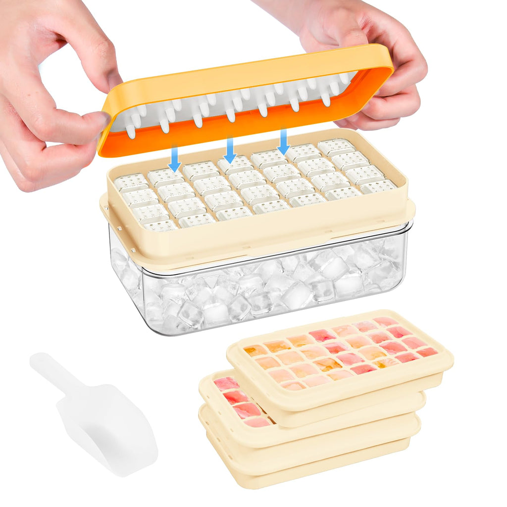 PHINOX Ice Cube Tray with Lid and Bin, Easy Release 84 Cubes for Freezer
