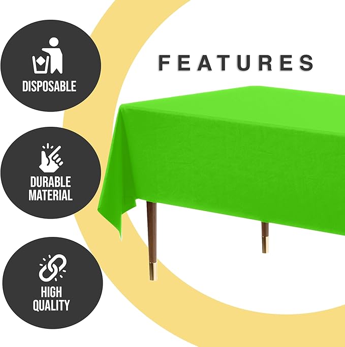 Exquisite 66% Thicker Premium Plastic Table Cloth Rectangle Table Cover 0.5 Mil 6 Pack Lime Green Table Cloth 54 Inch x 108 Inch Disposable Tablecloth Won't Tear Easily Like Cheap Thin Brands