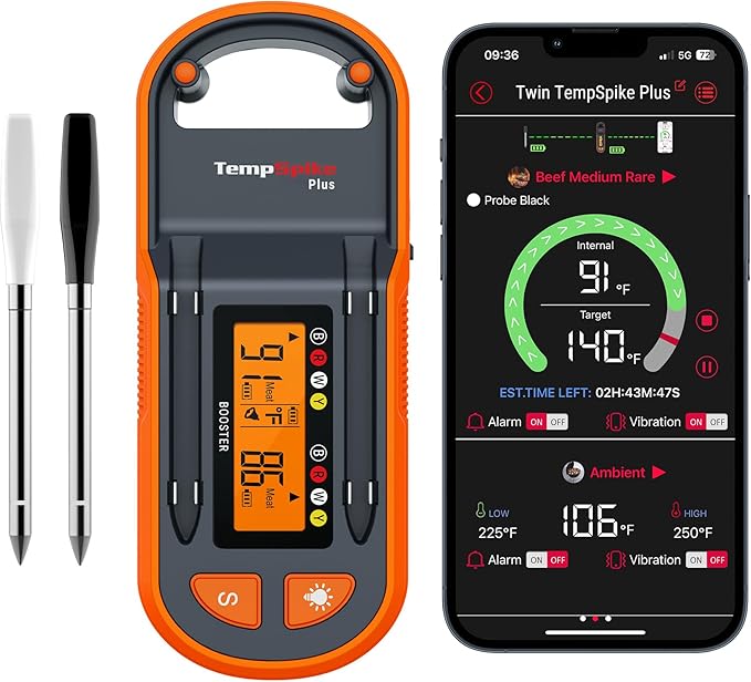 TempPro TempSpike 600ft Wireless Meat Thermometer with 2 Color-Coded Probes