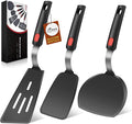 HOTEC Silicone Spatula Turner Set of 3, Heat Resistant 600°F & BPA-Free Flexible Rubber Spatulas for Nonstick Cookware, Kitchen Utensils for Flipping Eggs, Fish, Burgers, Pancakes, Cookie, Crepes