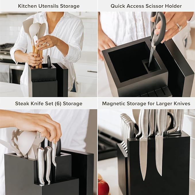 KitchenEdge Magnetic Knife Block & Utensil Holder, Black