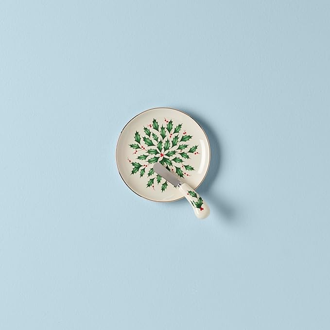 Lenox Hosting the Holidays Christmas Cheese Plate and Knife Set