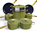 Nuwave Lux LE 13Pc Ceramic Cookware Set with Elegant Gold Handle, PFAS Free