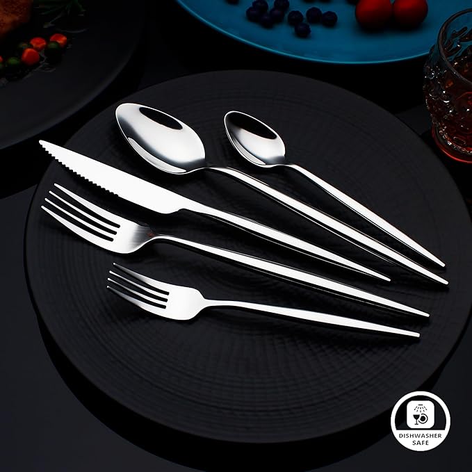 CHAAMFORGE 20 Piece Luxury Silverware Set for 4 Mirror-Polished 18/10 Stainless Steel Heavy Flatware Set Modern Cutlery Set Knife/Fork/Spoon Utensil Dishwasher Safe with Gifts