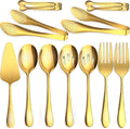 IAXSEE 11 PCS Serving Utensils, Large Stainless Steel Spoons Forks Tongs, Pie Server, Great for Hostess Buffet Catering Banquet Party, Gold