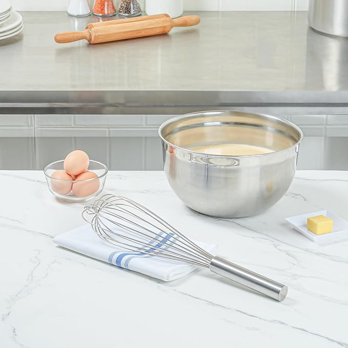 Met Lux 16 Inch x 3 Inch Baking Whisk, 1 With Ergonomic Handle Metal Whisk - Dishwasher-Safe, Corrosion-Resistant, Stainless Steel Whisk For Baking, For Whipping, Baking, Or Cooking, Restaurantware