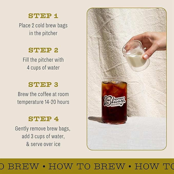 Bizzy Organic Cold Brew Coffee, Light & Bright Blend, Brew Bags, 4 ct