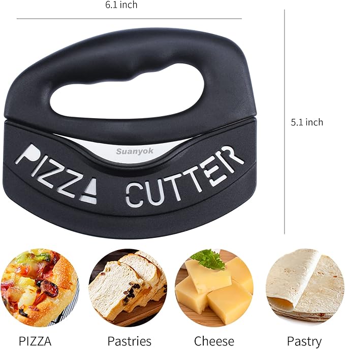 Suanyok Pizza Cutter Stainless Steel Rocker Blade with Cover(Black)