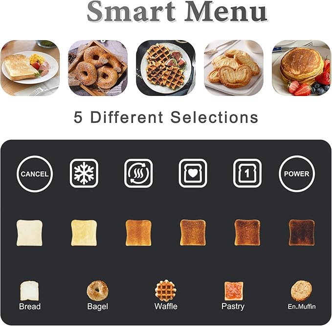 Long Slot Toaster 4 Slice, Touch Screen LED Display, 1.5” Extra Wide Slots