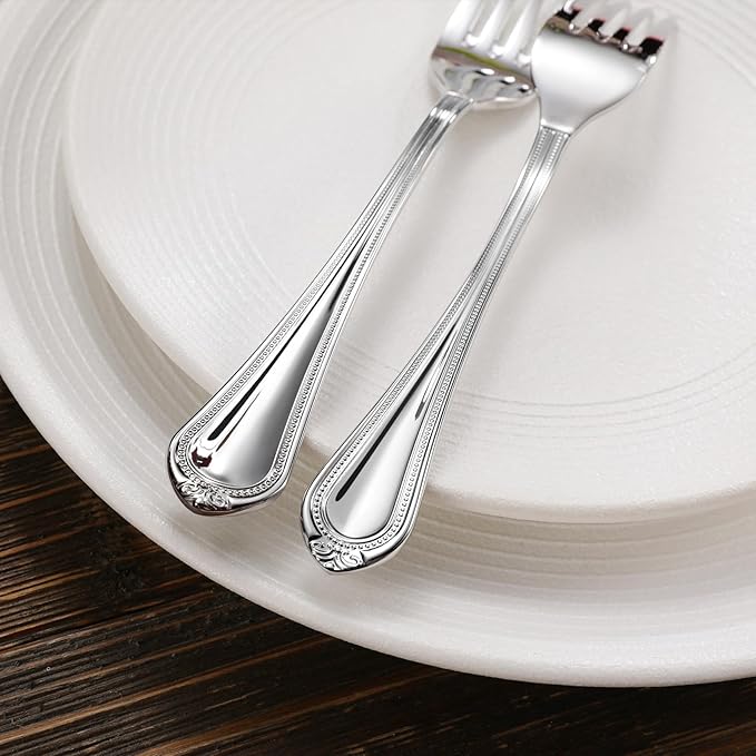 KEAWELL Premium Pearl Edge 20/45/65-Piece Silverware Set (45, Silver)
