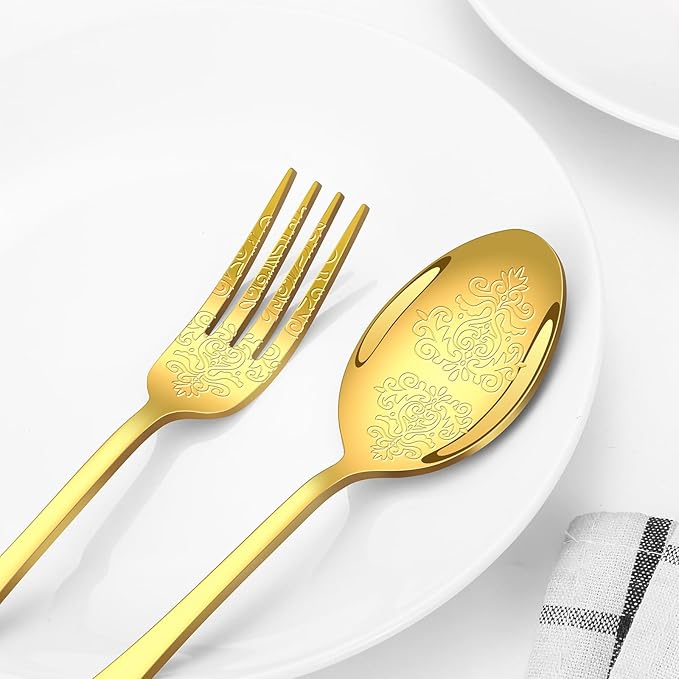 20 Pcs Gold Silverware Set for 4, Food Grade Stainless Steel Flatware Set, Eating Utensils Sets Include Fork/Knife/Spoon, Reusable Cutlery Set for Home Kitchen, Dishwasher Safe, Embossed pattern-2