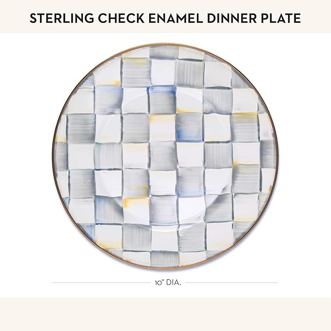 MACKENZIE-CHILDS Enamel Dinner Plate, Gray-and-White Sterling Check