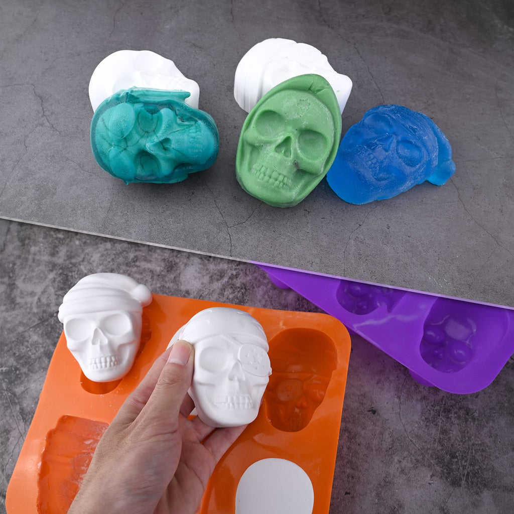 HUAKENER 2 Pack Skull Cake Pan, 3D Skull Silicone Molds, Halloween Molds