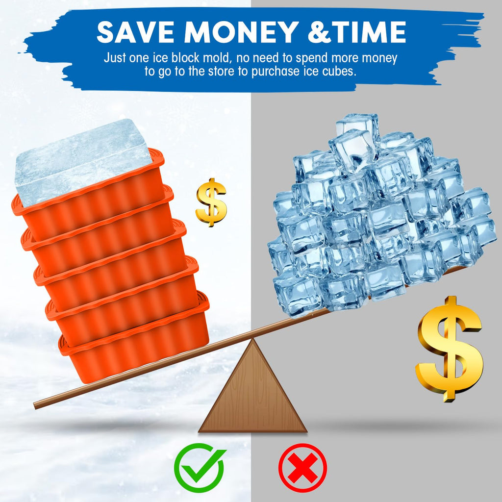 Haldane 5PC Extra Large Ice Block Mold 15LB Ice Cube Bricks Maker Molds for Cold Plunge/Coolers, Reusable Ice Bath Water Chiller, Thick Silicone Ice Bath Accessories Orange