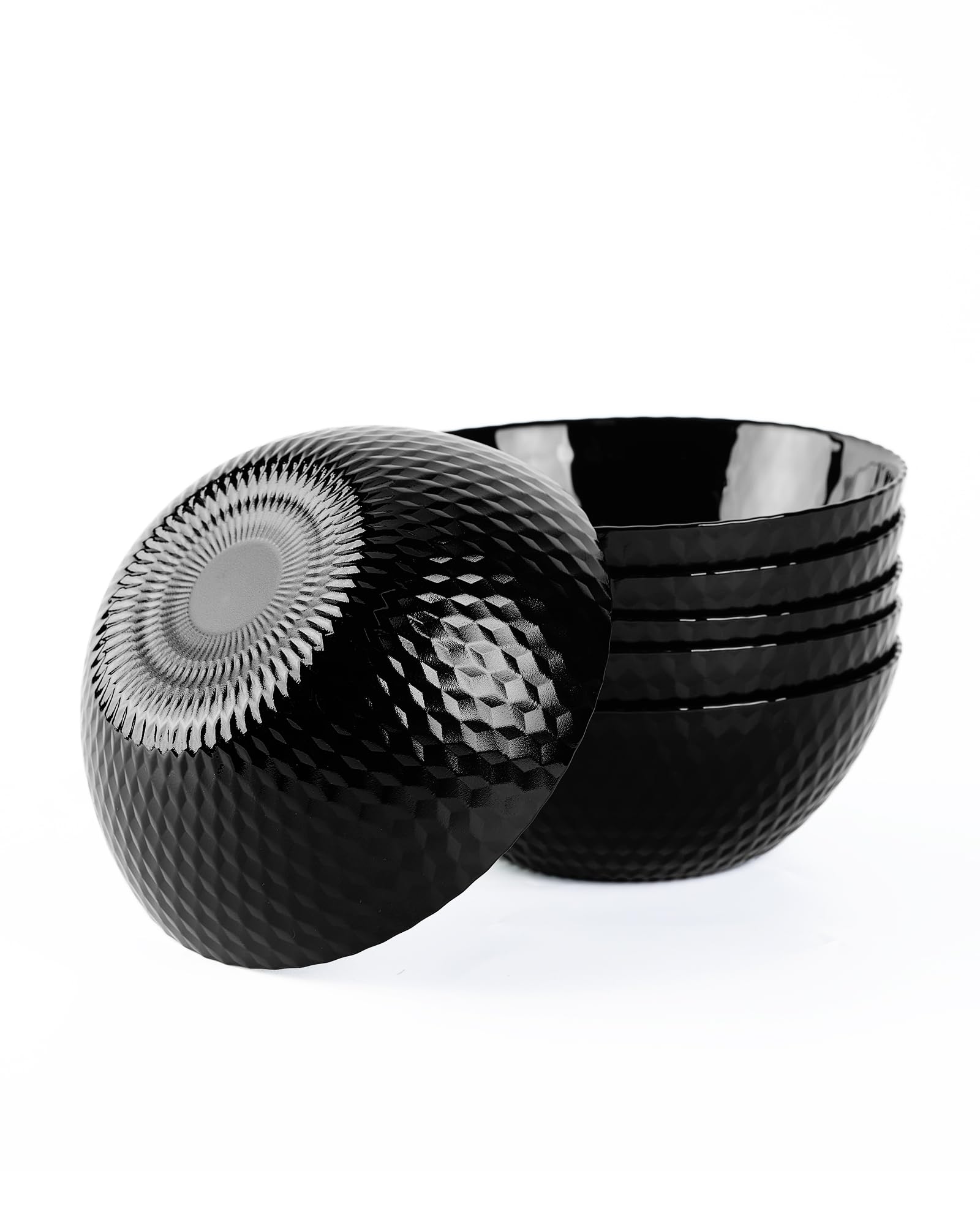 LaGlint 20 OZ Max Black Opal Glass Cereal Bowl Set of 6, 6 Inch