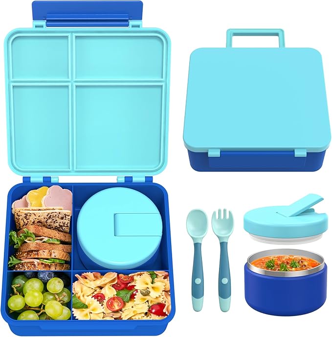 LOHASOK Bento Lunch Box for Kids with 8oz Soup Thermo,Blue