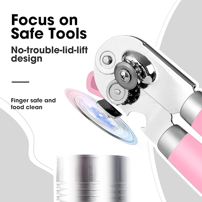 Beneno Heavy Duty Hand Can Opener Manual with Magnet Lid Remover, Pink